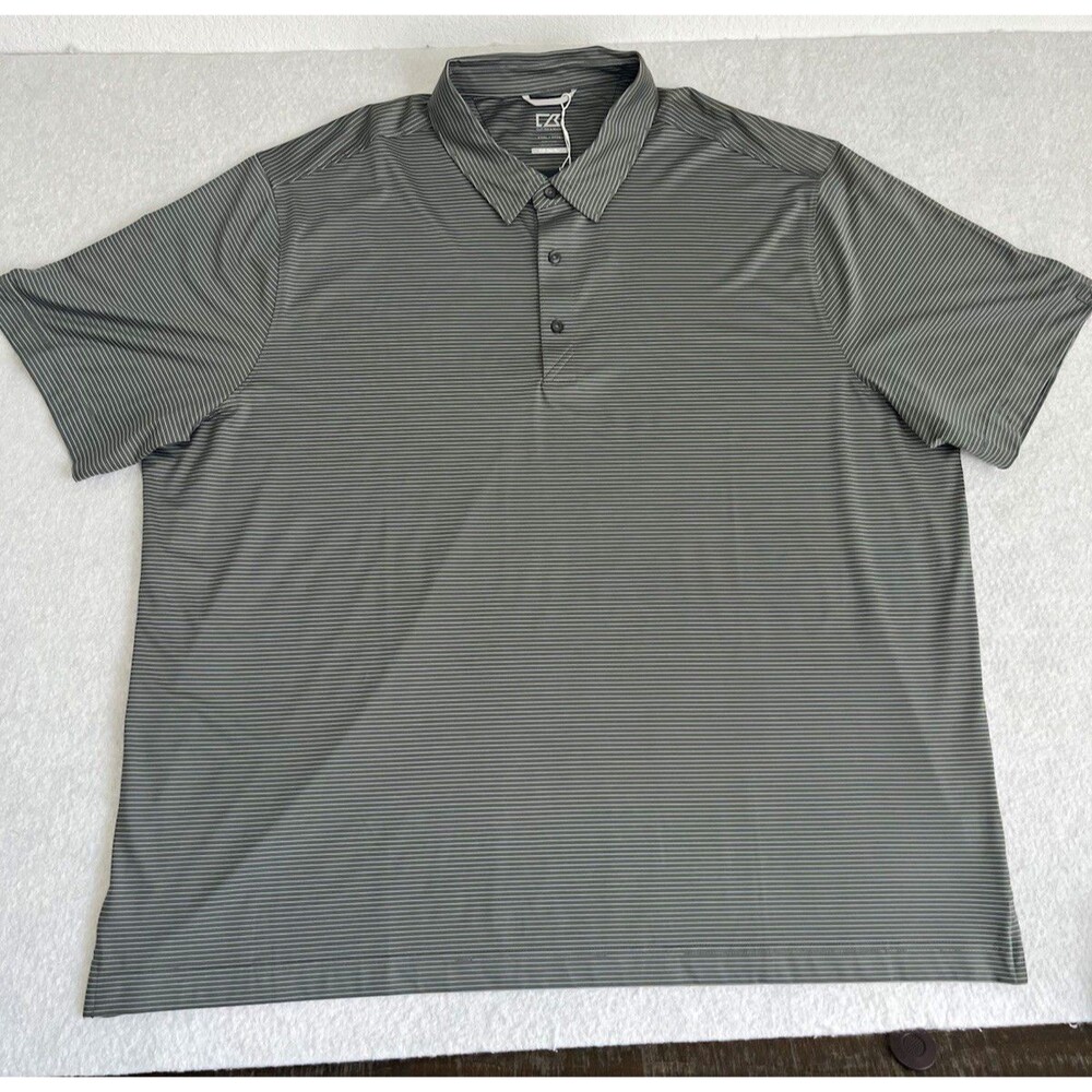 Cutter & Buck CB DryTec Men’s 3XL Big & Tall Gray Striped Polo Shirt NWT